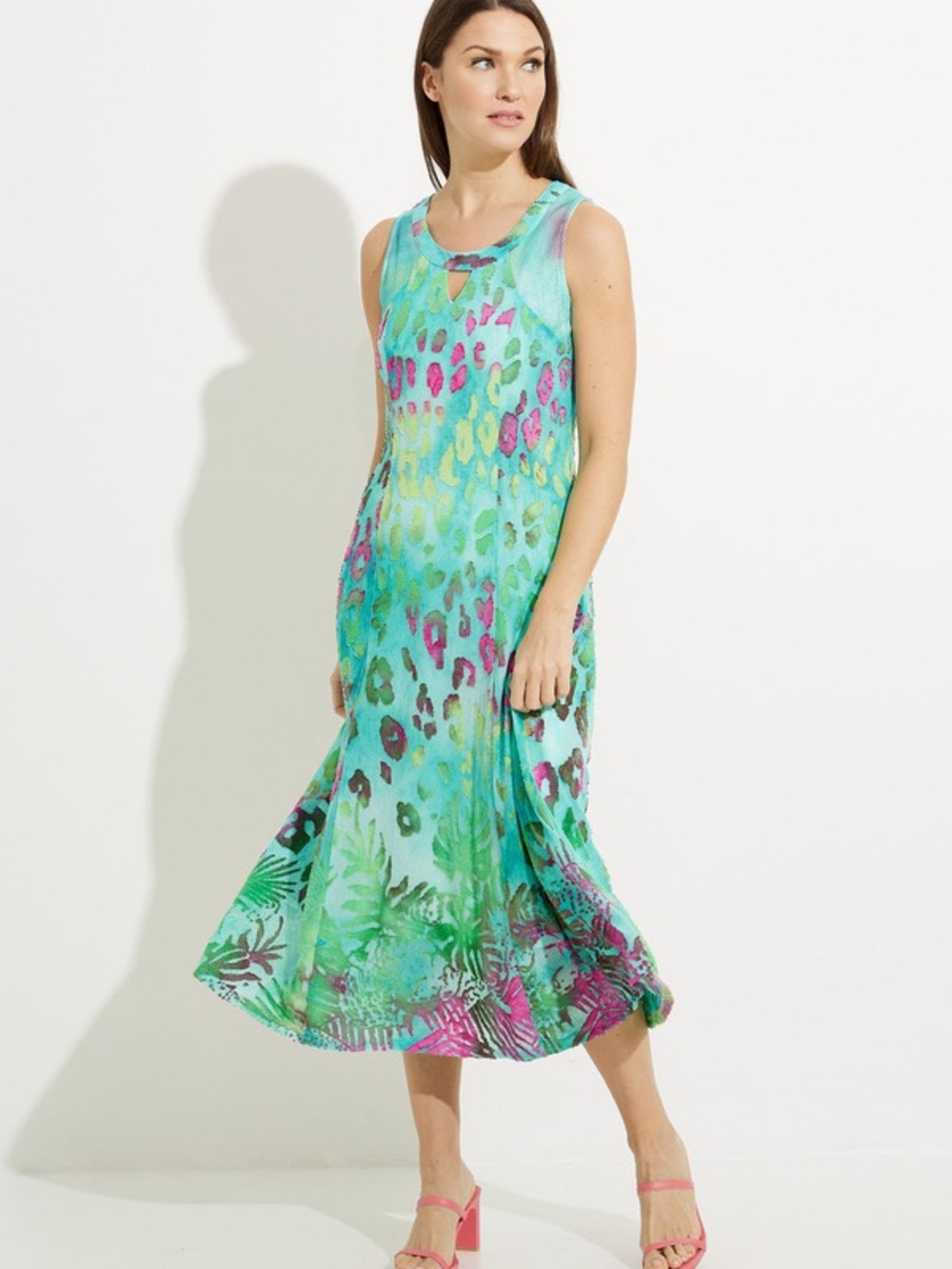 Alison Sheri Tropical Animal Print A-Line Midi Dress Medium NWOT